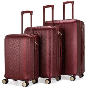 Badgley Mischka Diamond Expandable Hardside Checked 3pc Luggage Set - Burgundy, Red