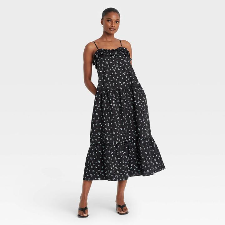 Women's Sleeveless Ruffle Dress - Who What Wear Black Floral