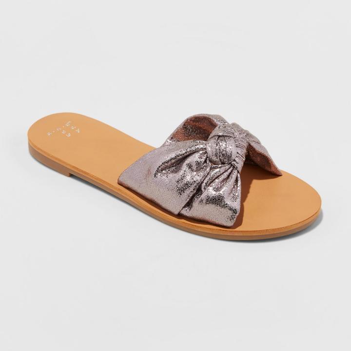 Target Women's Nelora Metallic Knotted Slide Sandals - A New Day Pewter (silver)
