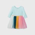 Toddler Girls' Long Sleeve Rainbow Tulle Dress - Cat & Jack Aqua
