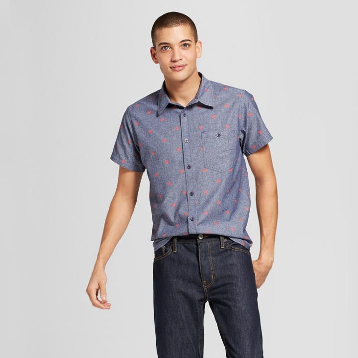 Men's Dc Comics Superman Short Sleeve Icon Woven Button-down Shirt - Navy