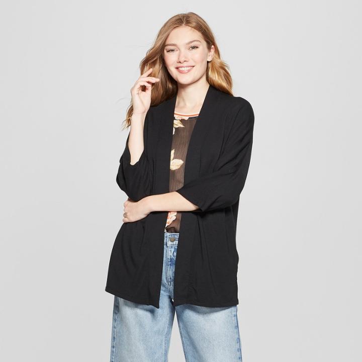 Women's Open Front 3/4 Sleeve Knit Cardigan - A New Day Black