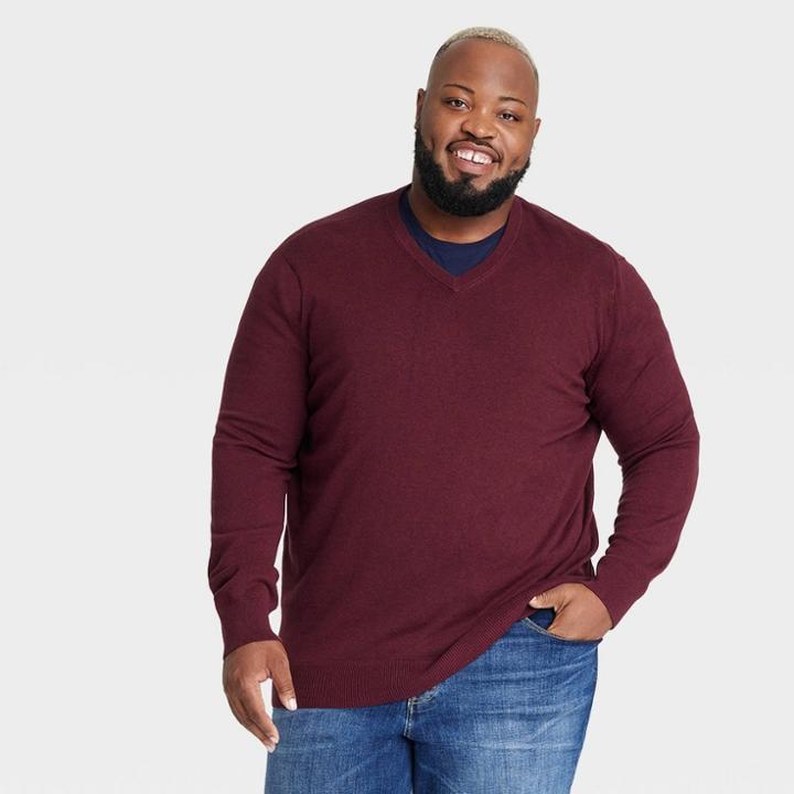 Men's Big & Tall V-neck Pullover - Goodfellow & Co Burgundy