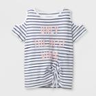 Grayson Social Girls' Best Vibes Graphic Cold Shoulder T-shirt - White/blue