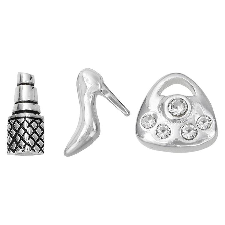 Target Treasure Lockets 3 Silver Plated Charm Set With Fashionista Theme - Silver, Women's