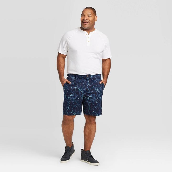 Men's Big & Tall 9 Floral Flat Front Shorts - Goodfellow & Co Blue