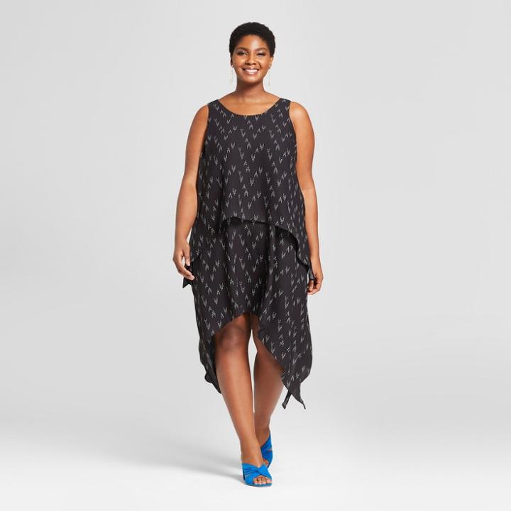 Women's Plus Size Midi Shift Sundress- Ava & Viv Black