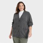 Women's Plus Size Button-front Cardigan - A New Day Charcoal Heather