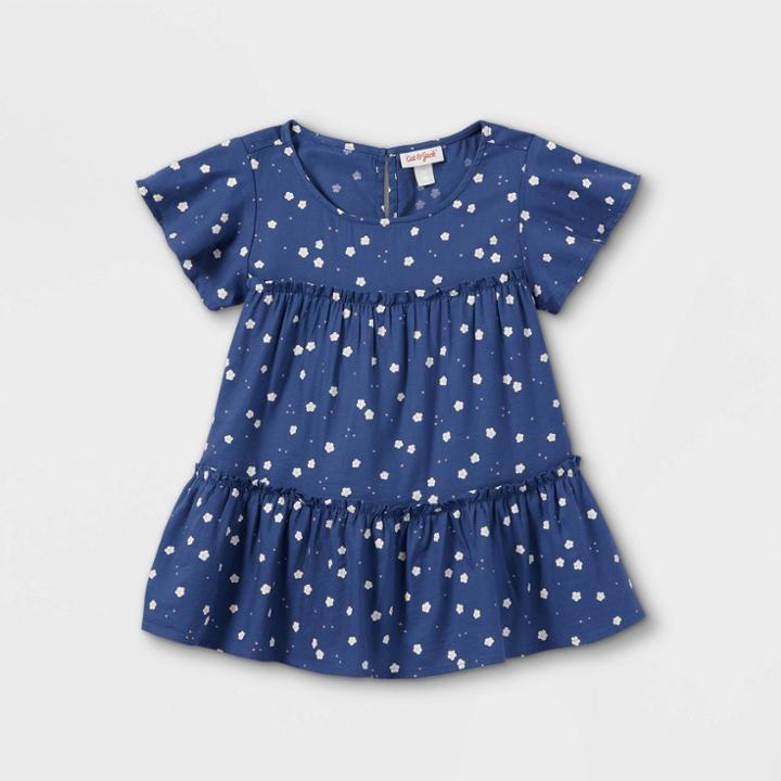 Girls' Printed Tiered Short Sleeve Woven Top - Cat & Jack Blue