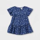 Girls' Printed Tiered Short Sleeve Woven Top - Cat & Jack Blue