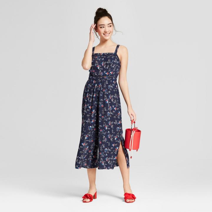 Women's Strappy Square Neck Floral Jumpsuit - Xhilaration Navy (blue)