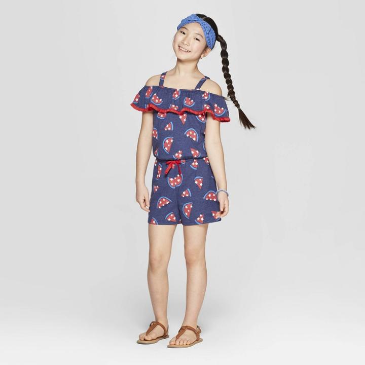 Girls' Watermelon Print Knit Romper - Cat & Jack Blue