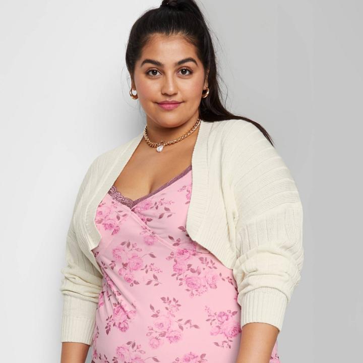 Women's Plus Size Rib Knit Shrug - Wild Fable Almond