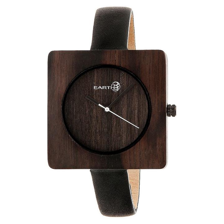 Earth Wood Women's Teton Leather Strap Watch - Dark Brown