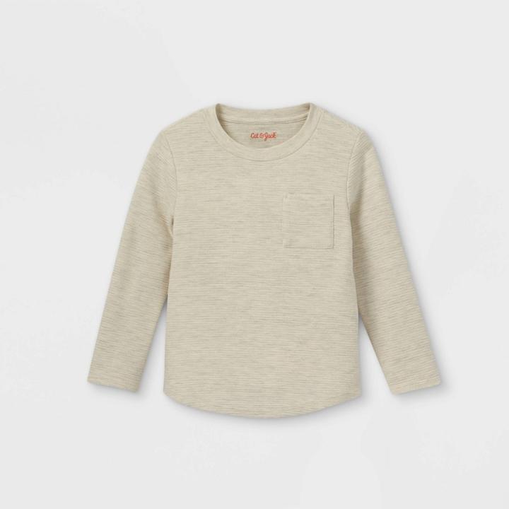 Toddler Boys' Ottoman Knit Long Sleeve T-shirt - Cat & Jack Cream