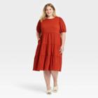 Women's Plus Size Short Sleeve Tiered Dress - Ava & Viv Orange