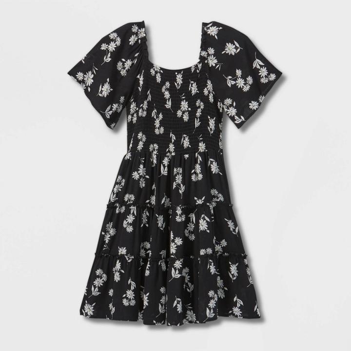 Girls' Flutter Sleeve Dress - Art Class Black Floral