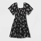 Girls' Flutter Sleeve Dress - Art Class Black Floral