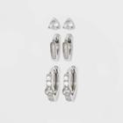 Sterling Silver Cubic Zirconia Stud And Huggie Hoop Earring Set 3pc - A New Day