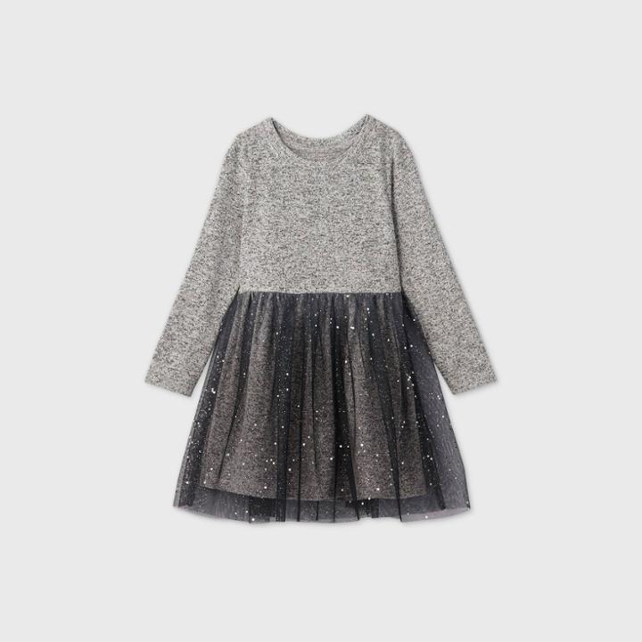 Toddler Girls' Cozy Sparkle Tulle Long Sleeve Dress - Cat & Jack Gray