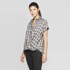 Women's Plaid Short Sleeve V-neck Front Button-down Blouse - Knox Rose Black