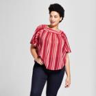 Women's Plus Size Striped Ruffle Sleeve Top - Universal Thread Red
