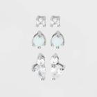 Sterling Silver Cubic Zirconia And Faux Opal Stud Earring Trio Set - A New Day