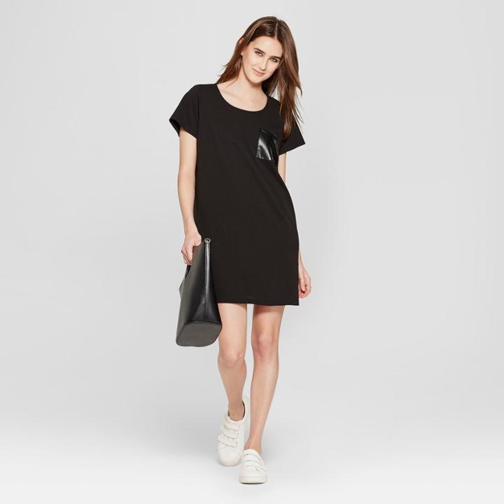 Women's Leather Pocket Shift Dress - Vanity Room Black