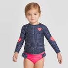 Toddler Girls' Dotted Raglan Long Sleeve Rash Guard With Ruffle Brief - Cat & Jack Navy 12m, Toddler Girl's, Blue