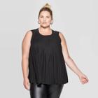 Women's Plus Size Sleeveless Crewneck Pleated Top - Ava & Viv Black 3x, Women's,
