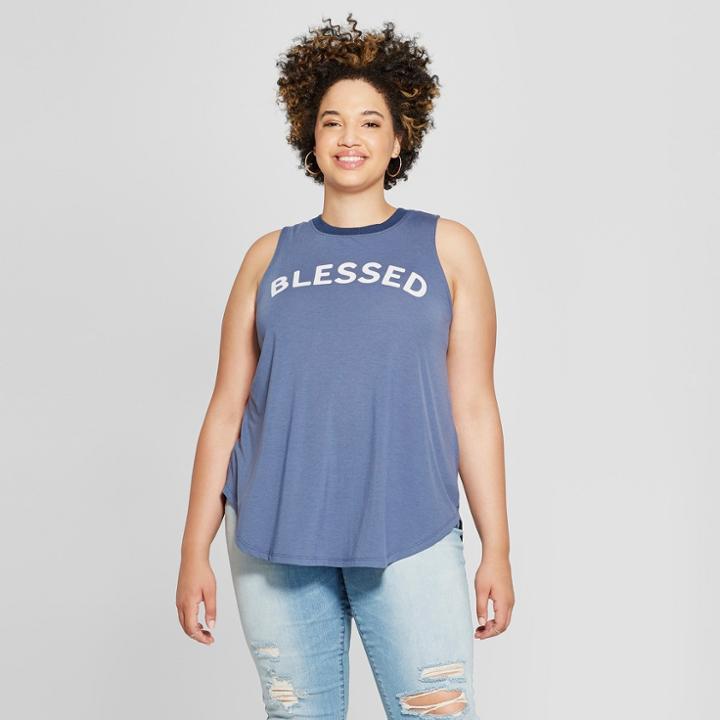 Women's Plus Size Blessed Graphic Tank Top - Zoe+liv (juniors') Blue