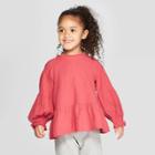 Target Toddler Girls' Long Sleeve Woven Blouse - Art Class Red