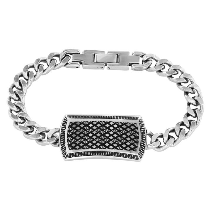 Crucible Men's High Polish Stainless Steel Antique Curb Link Id Bracelet,