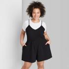 Women's Plus Size Sleeveless Smocked Top Knit Romper - Wild Fable Black