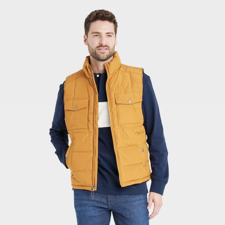 Men's Tall Camo Print Midweight Puffer Vest - Goodfellow & Co Gold