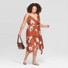 Women's Plus Size Floral Print Sleeveless V-neck Dress - Ava & Viv Brown