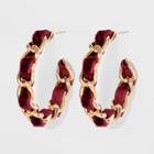 Velvet Ribbon Woven Hoop Earrings - A New Day Burgundy, Red