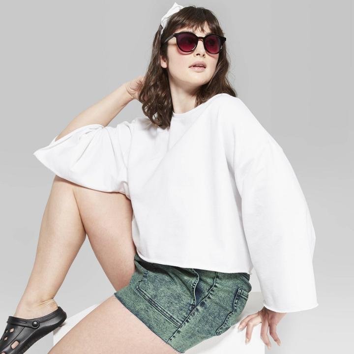 Women's Plus Size Wide Sleeve Crewneck Sweatshirt - Wild Fable Fresh White