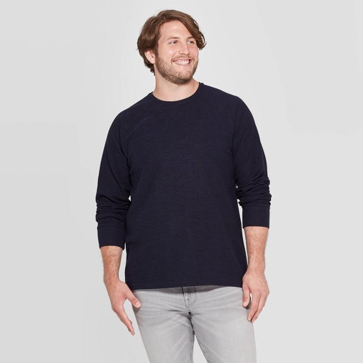 Men's Big & Tall Standard Fit Long Sleeve Textured Crew Neck T-shirt - Goodfellow & Co Federal Blue