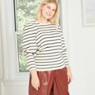 Women's Plus Size Striped Crewneck Pullover Sweater - Who What Wear White