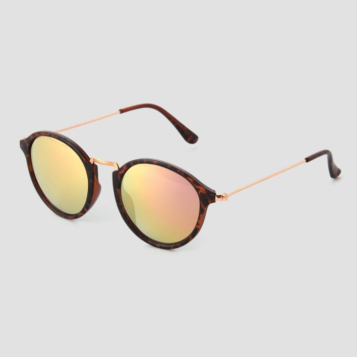 Women's Tortoise Shell Print Metal Round Sunglasses With Mirrored Lenses - Universal Thread Pink/gold