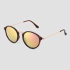 Women's Tortoise Shell Print Metal Round Sunglasses With Mirrored Lenses - Universal Thread Pink/gold