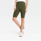 Women's High-waist Cotton Blend Seamless 7 Inseam Bike Shorts - A New Day Olive