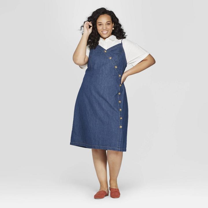 Women's Plus Size Sleeveless V-neck Denim Dress - Universal Thread Dark Blue