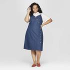 Women's Plus Size Sleeveless V-neck Denim Dress - Universal Thread Dark Blue