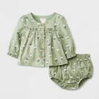 Baby Girls' Clip Dobby Top & Bottom Set - Cat & Jack Sage Green Newborn