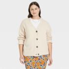 Women's Plus Size Button-down Cardigan - Ava & Viv Beige X