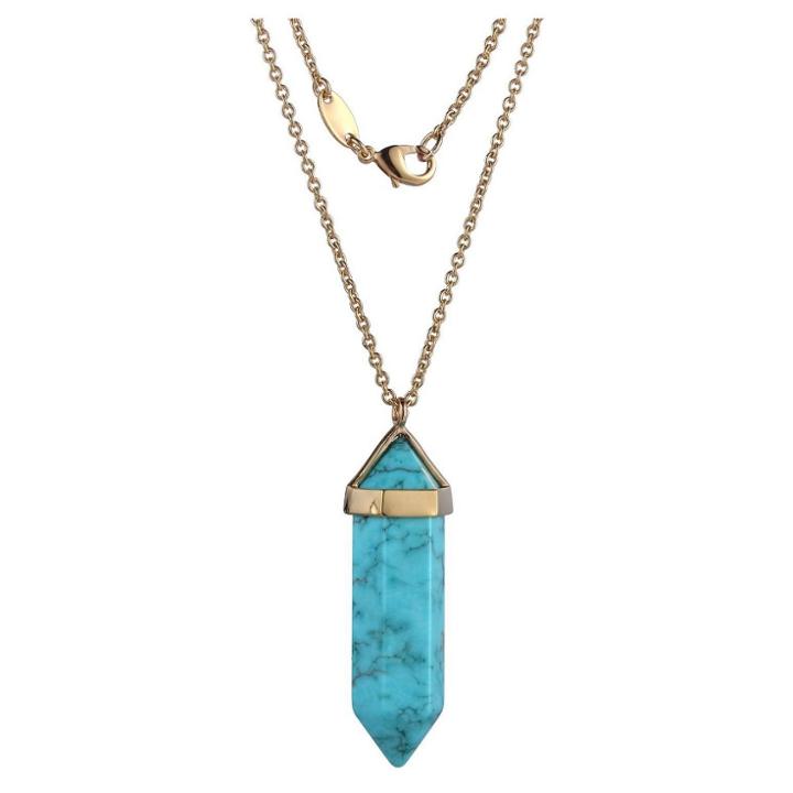 Prime Art & Jewel 18k Gold Over Fine Silver Plated Bronze Genuine Dyed Turquoise Chakra Point Necklace - 24 + 2 Extender, Girl's