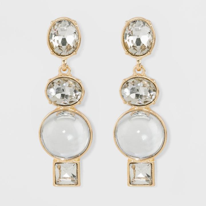 Three Circular Stones And One Square Earrings - A New Day Gold