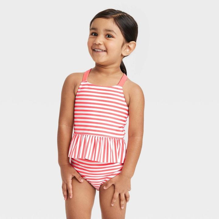 Toddler Girls' 2pc Striped Tankini Set - Cat & Jack Pink